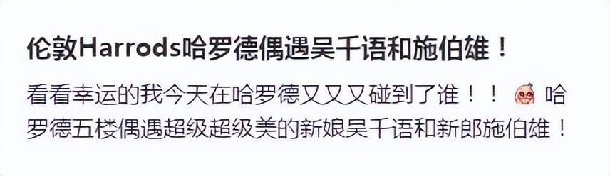 网友在伦敦的哈罗德偶遇吴千语和施伯雄，这一对新婚夫妻甜蜜到羡煞旁人(图3)